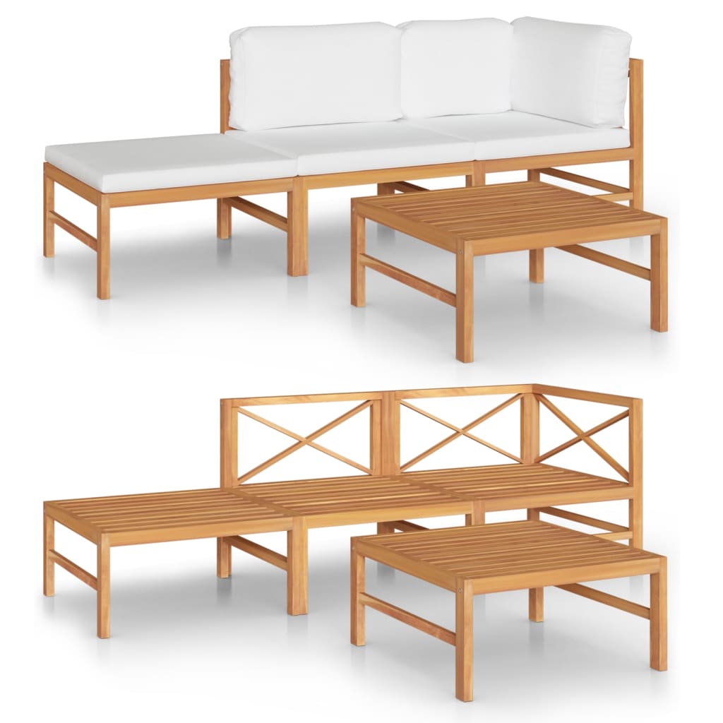 vidaXL 4 Piece Garden Lounge Set with Cream Cushions Solid Teak Wood