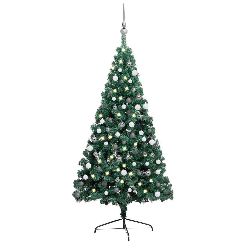 vidaXL Artificial Half Pre-lit Christmas Tree with Ball Set Green 180 cm