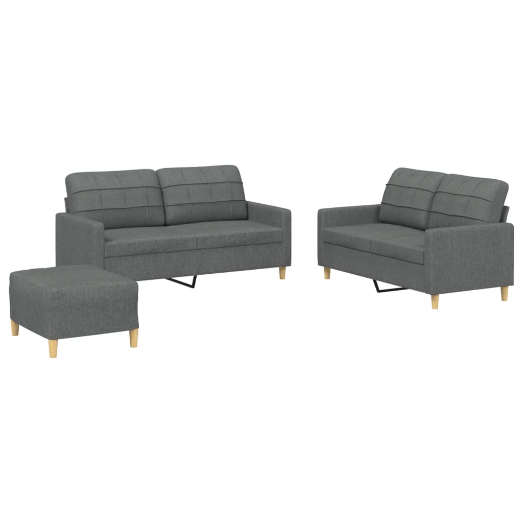 vidaXL 3 Piece Sofa Set with Cushions Dark Grey Fabric