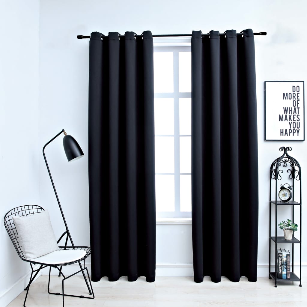 vidaXL Blackout Curtains with Metal Rings 2 pcs Black 140x245 cm