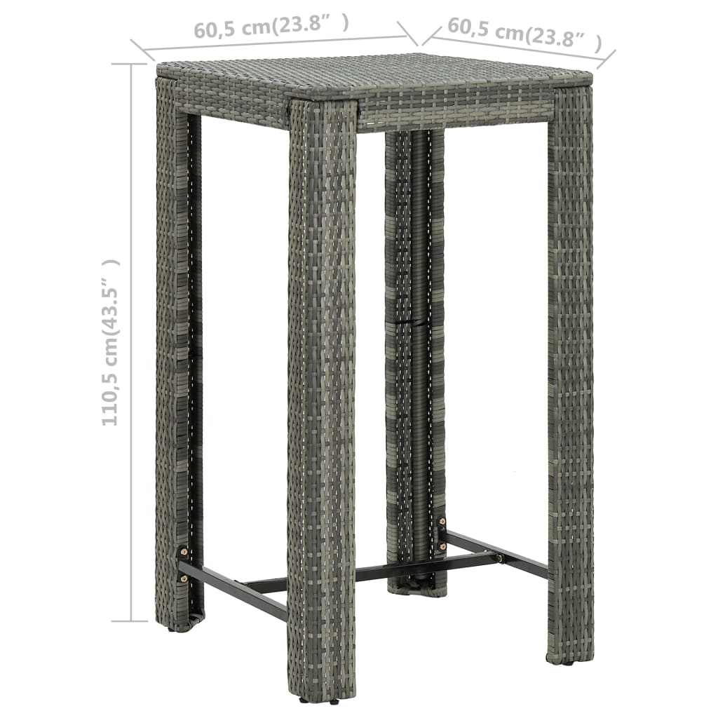 vidaXL Garden Bar Table Grey 60.5x60.5x110.5 cm Poly Rattan