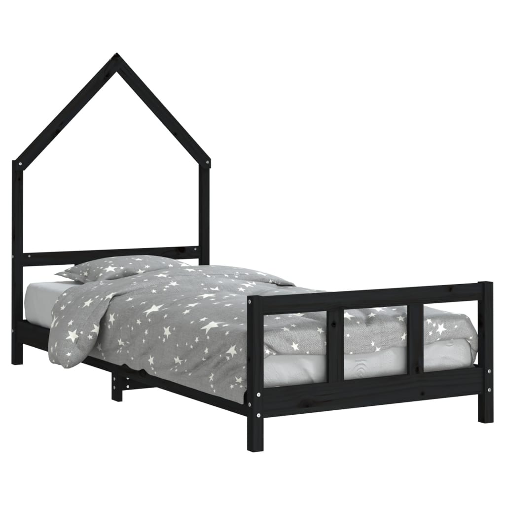 vidaXL Kids Bed Frame Black 90x190 cm Solid Wood Pine