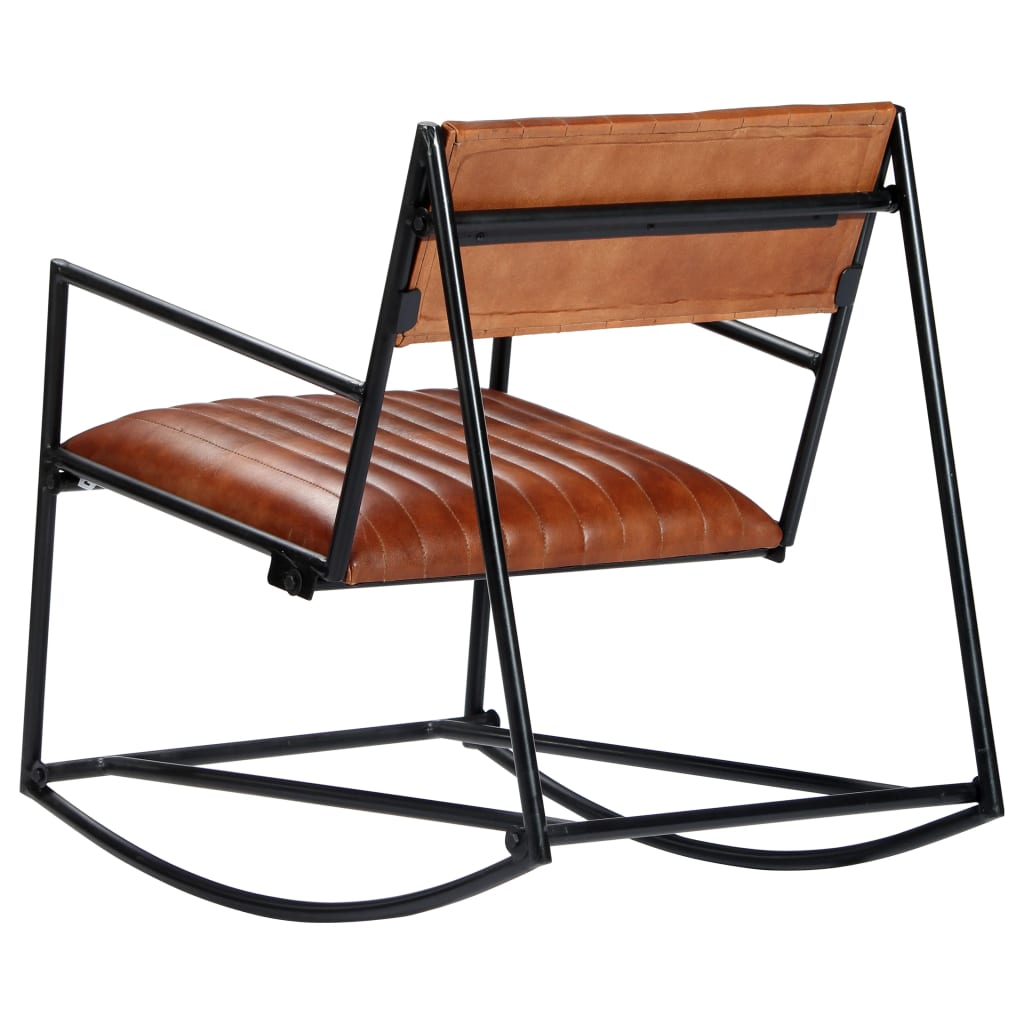 vidaXL Rocking Chair Brown Real Leather