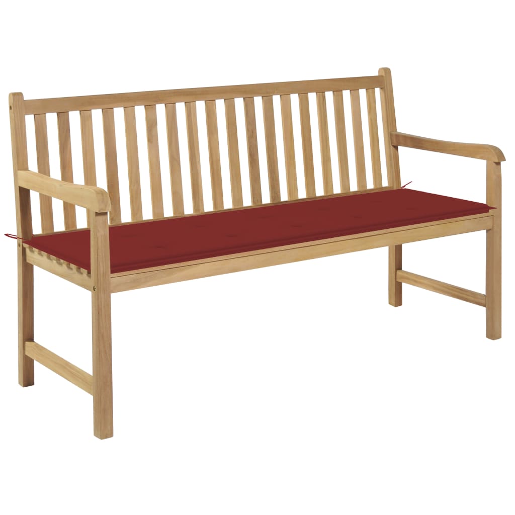 vidaXL Garden Bench with Red Cushion 150 cm Solid Teak Wood