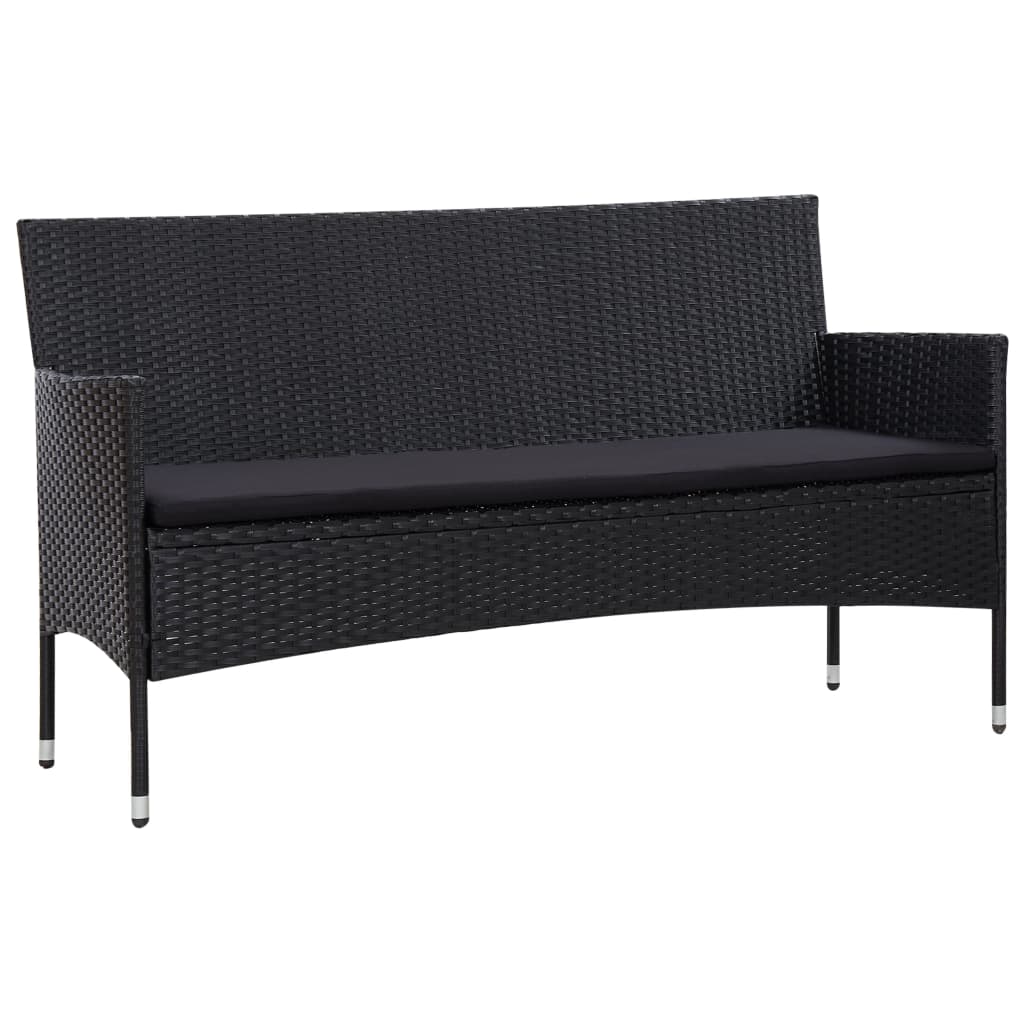 vidaXL 4 Piece Garden Lounge Set With Cushions Poly Rattan Black