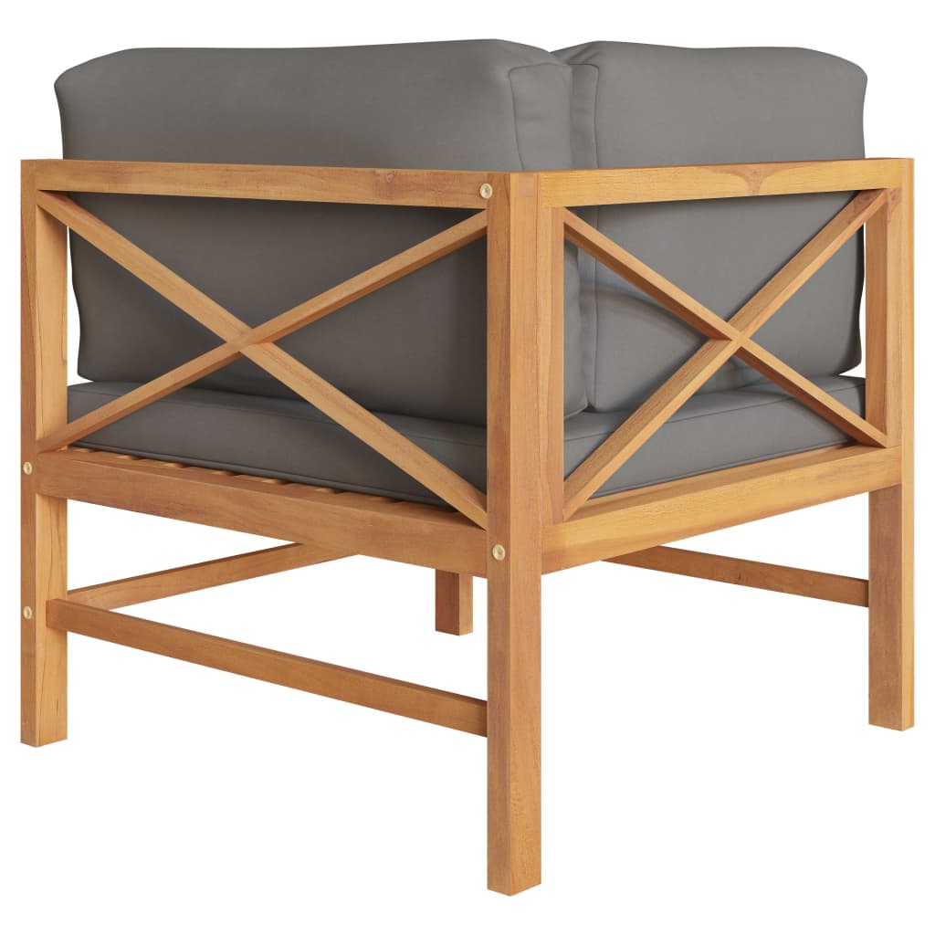 vidaXL Corner Sofa with Dark Grey Cushions Solid Teak Wood