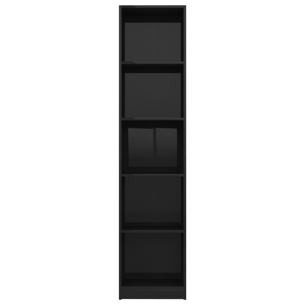 vidaXL 5-Tier Book Cabinet High Gloss Black 40x24x175 cm Engineered Wood