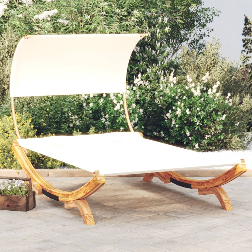 vidaXL Outdoor Lounge Bed with Canopy 165x203x126 cm Solid Bent Wood Cream