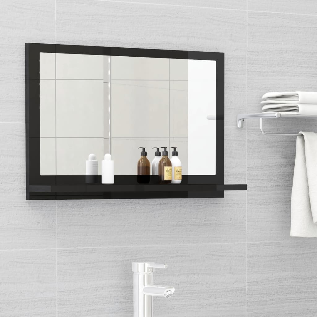 vidaXL Bathroom Mirror High Gloss Black 60x10.5x37 cm Engineered Wood