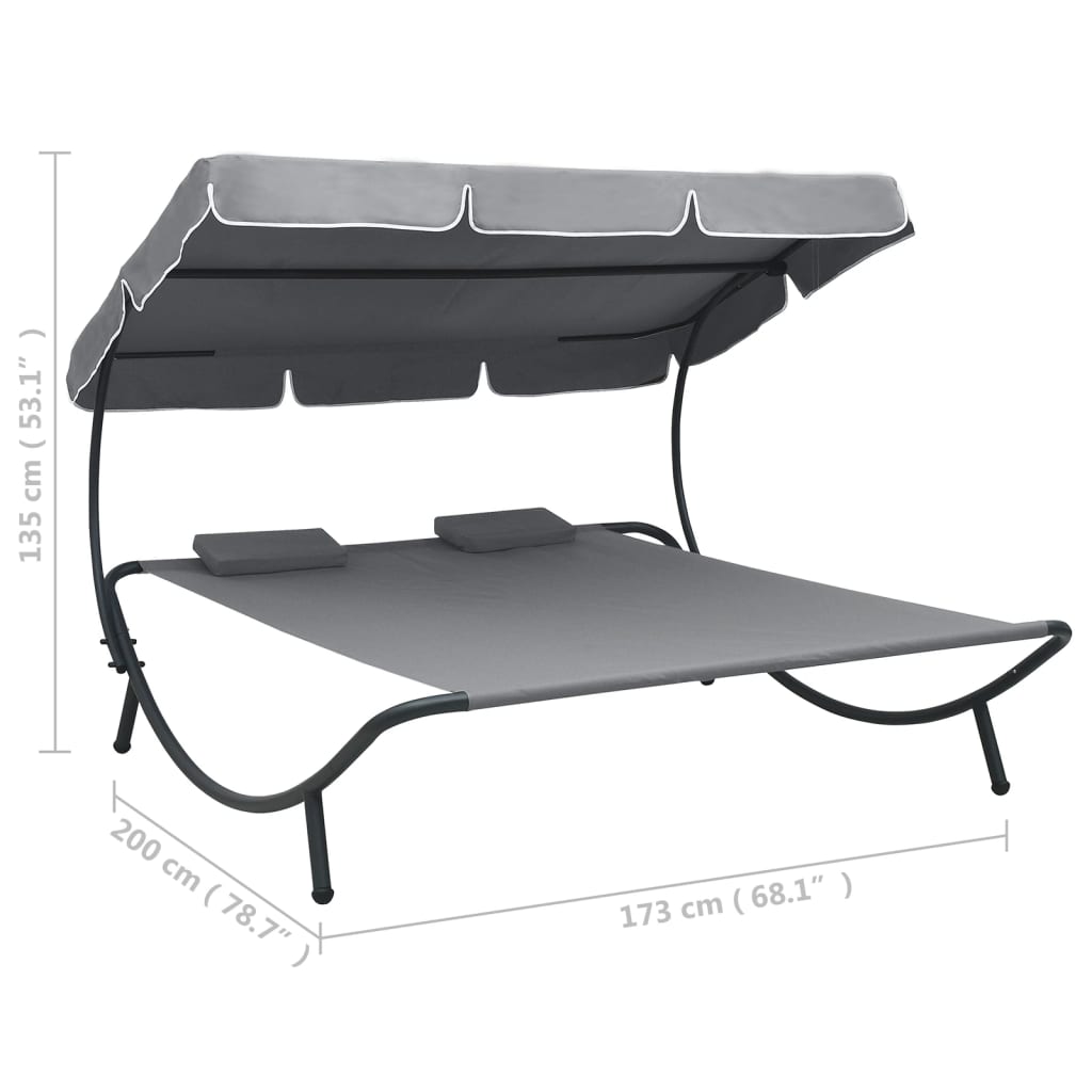 vidaXL Outdoor Lounge Bed with Canopy and Pillows Grey