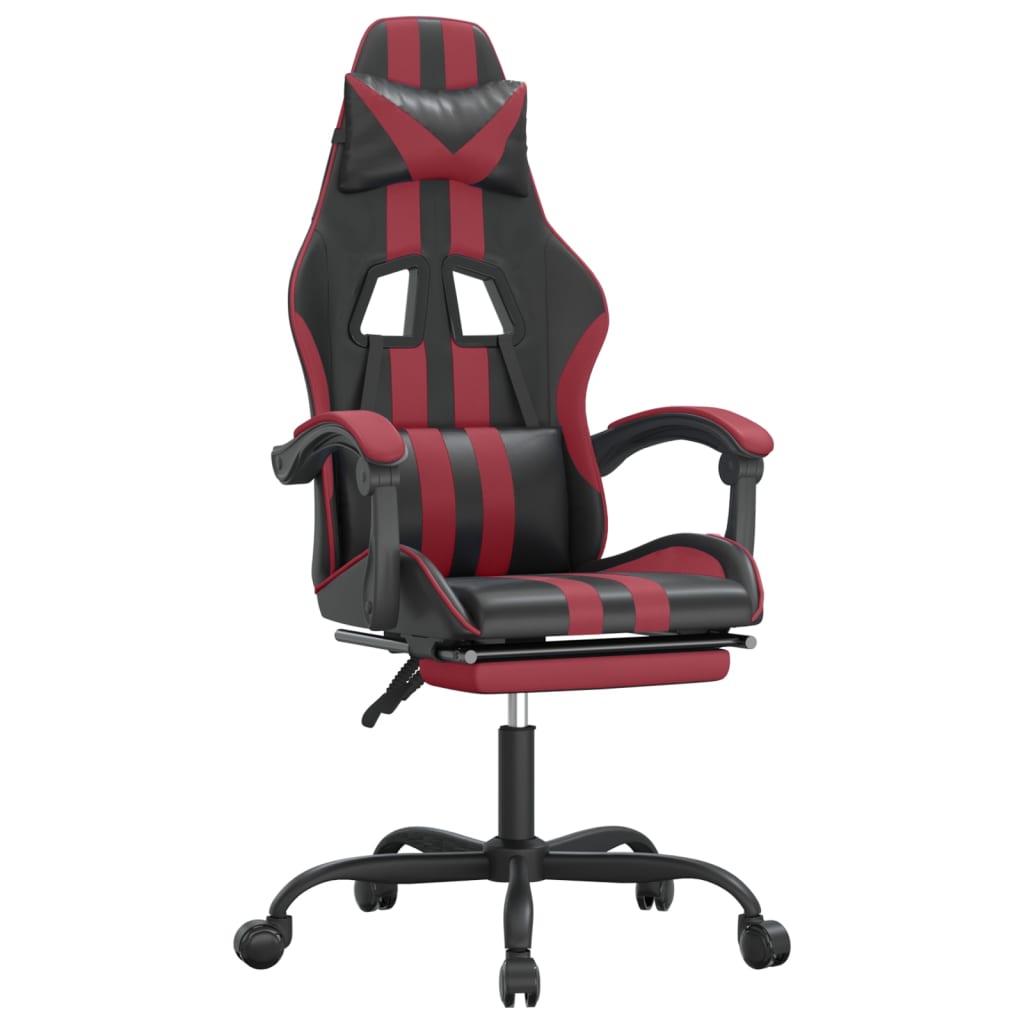 vidaXL Swivel Gaming Chair with Footrest Black&Wine Red Faux Leather