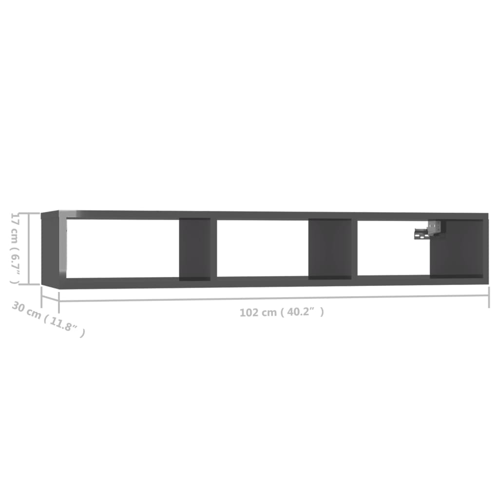 vidaXL Wall Shelf High Gloss Grey 102x30x17 cm Engineered Wood