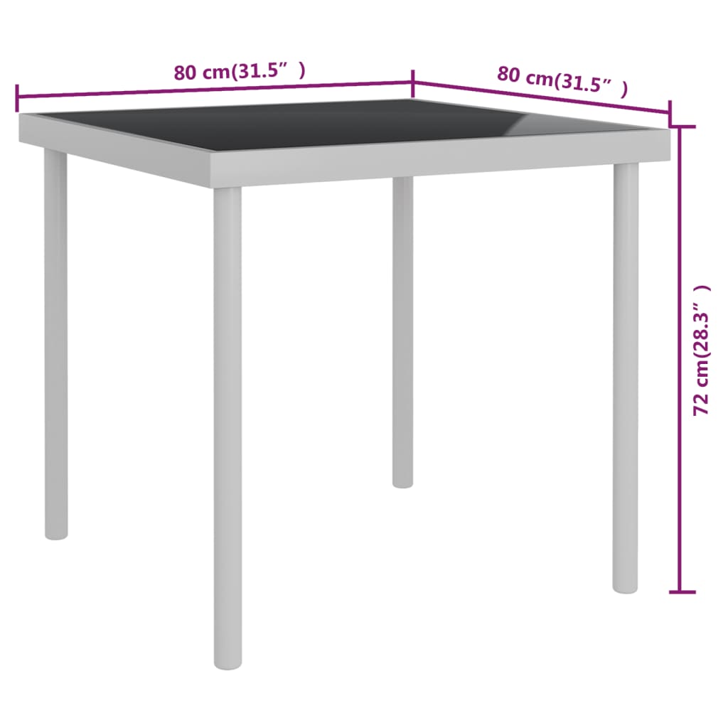 vidaXL Outdoor Dining Table Light Grey 80x80x72 cm Glass and Steel