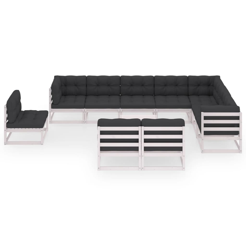 vidaXL 11 Piece Garden Lounge Set with Cushions White Solid Pinewood