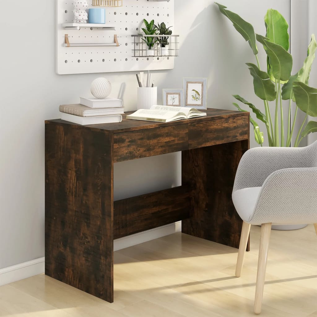 vidaXL Desk Smoked Oak 101x50x76.5 cm Engineered Wood