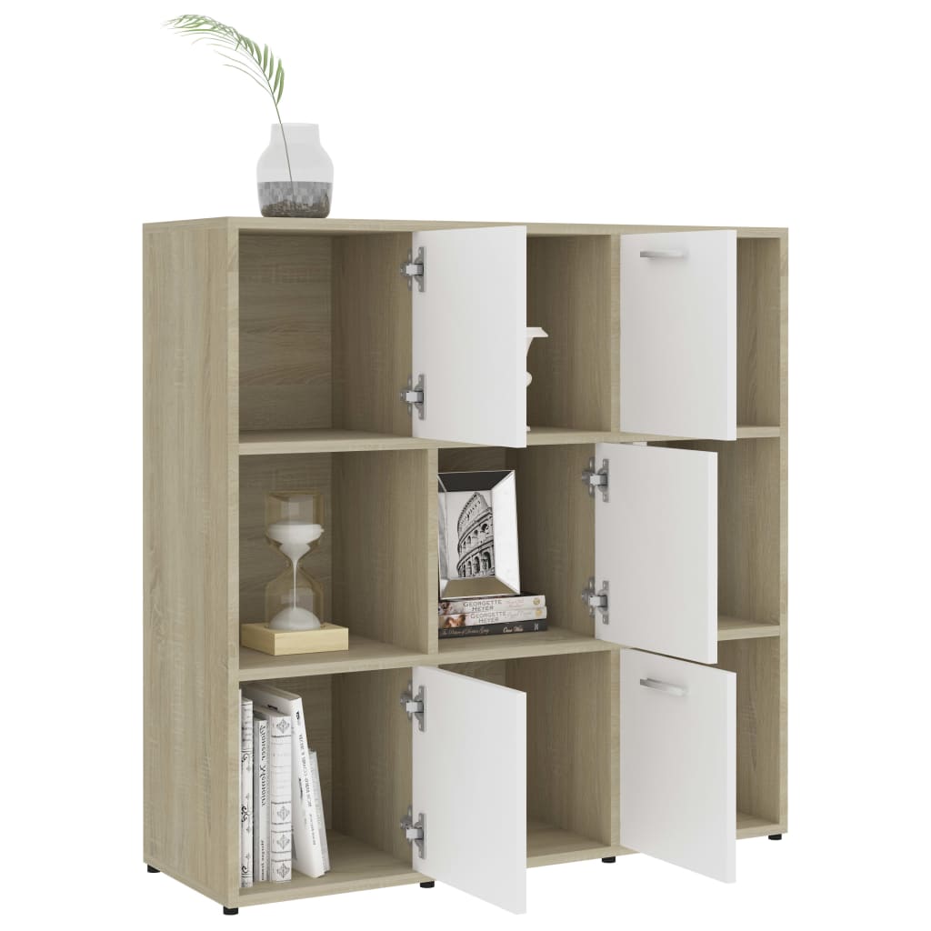 vidaXL Book Cabinet White and Sonoma Oak 90x30x90 cm Engineered Wood