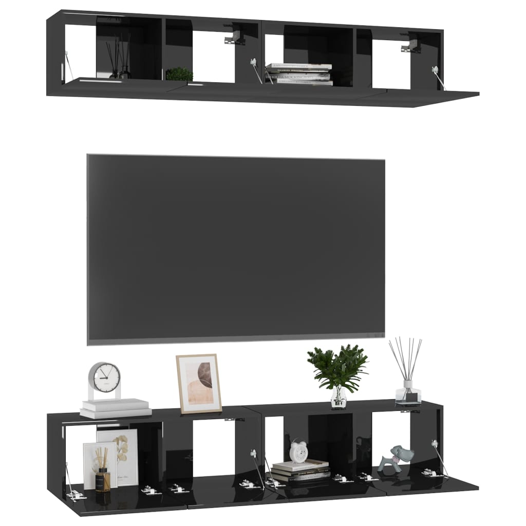 vidaXL TV Cabinets 4 pcs High Gloss Black 80x30x30 cm Chipboard