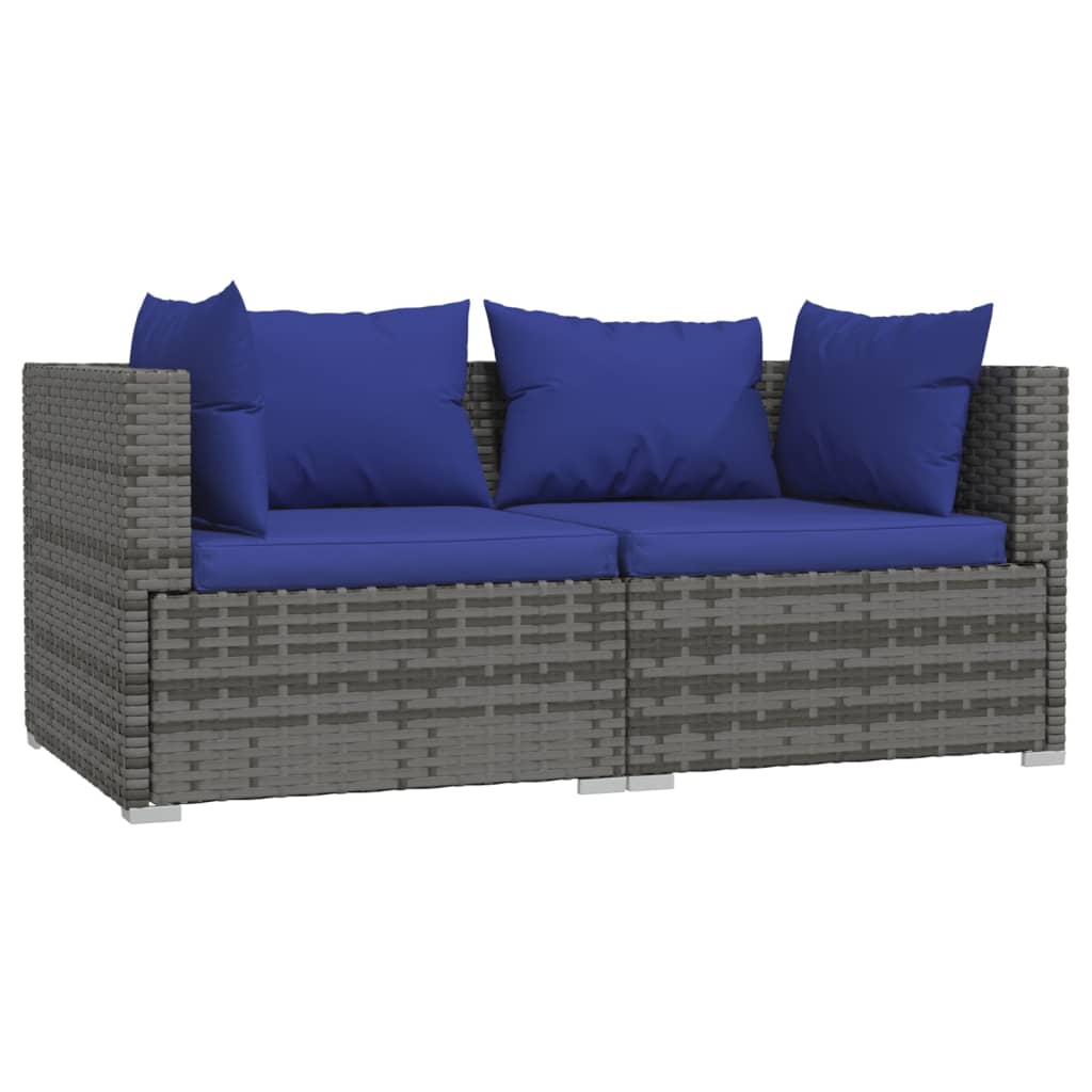 vidaXL 2-Seater Sofa with Cushions Grey Poly Rattan