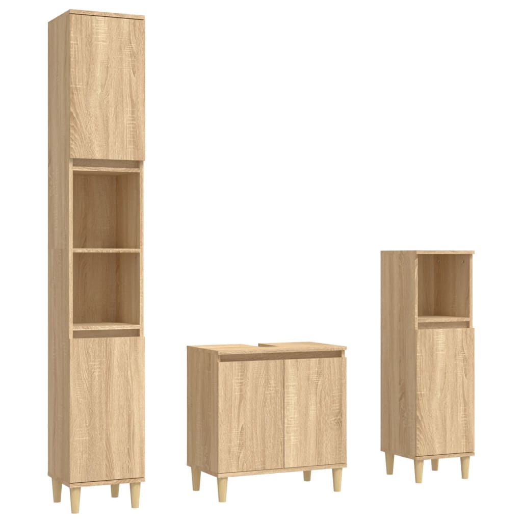 vidaXL 3 Piece Bathroom Furniture Set Sonoma Oak Engineered Wood