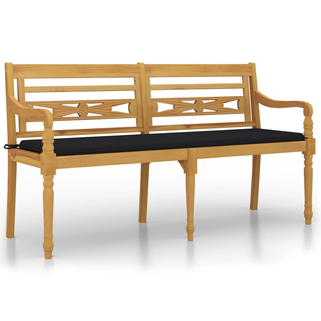 vidaXL Batavia Bench with Black Cushion 150 cm Solid Wood Teak