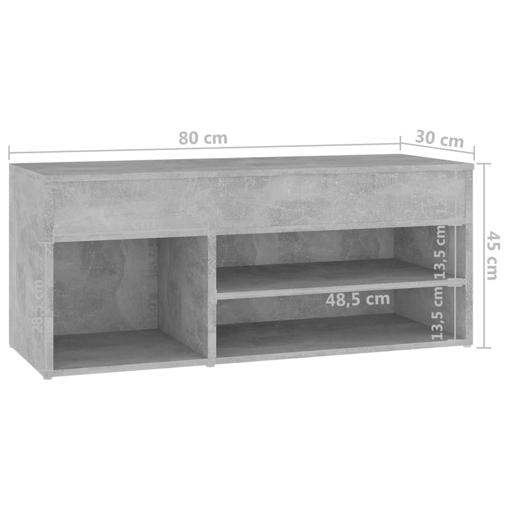 vidaXL Shoe Bench Concrete Grey 80x30x45 cm Engineered Wood