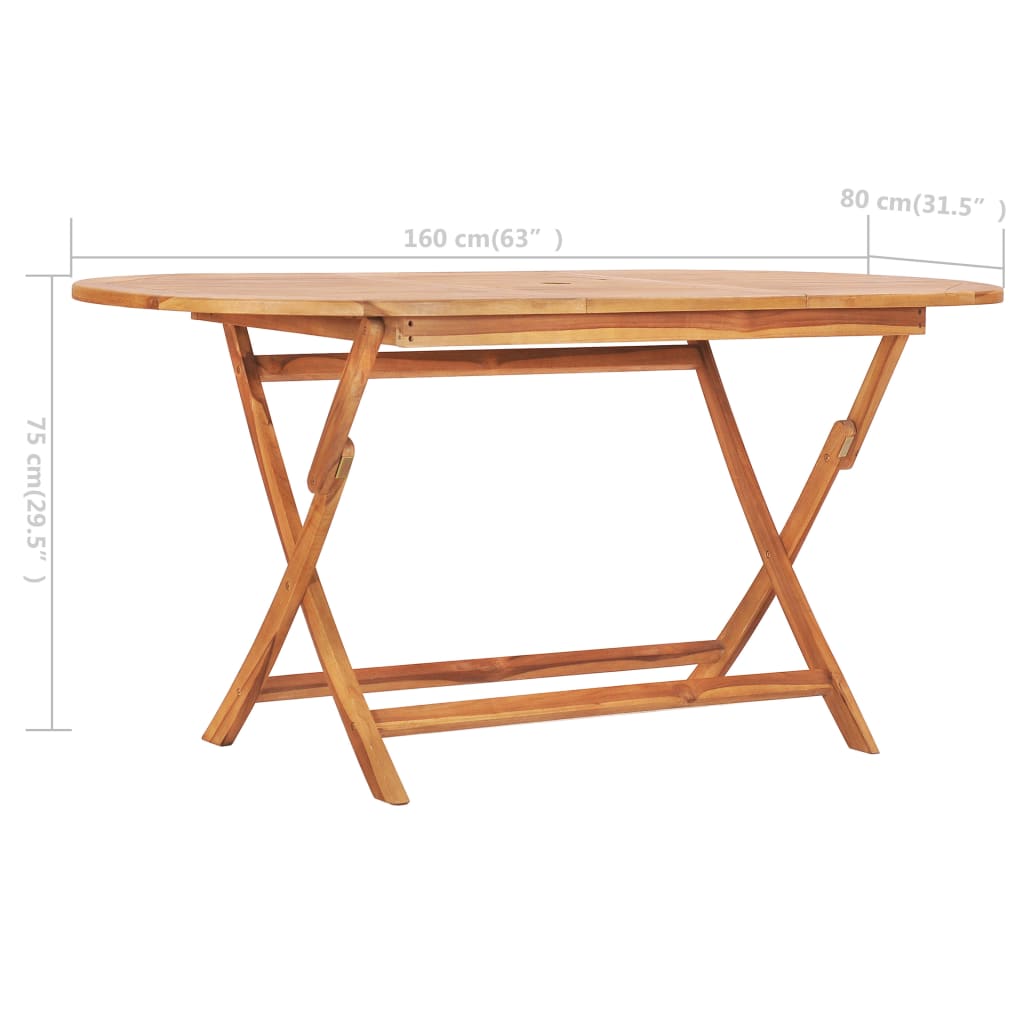 vidaXL Folding Garden Table 160x80x75 cm Solid Teak Wood