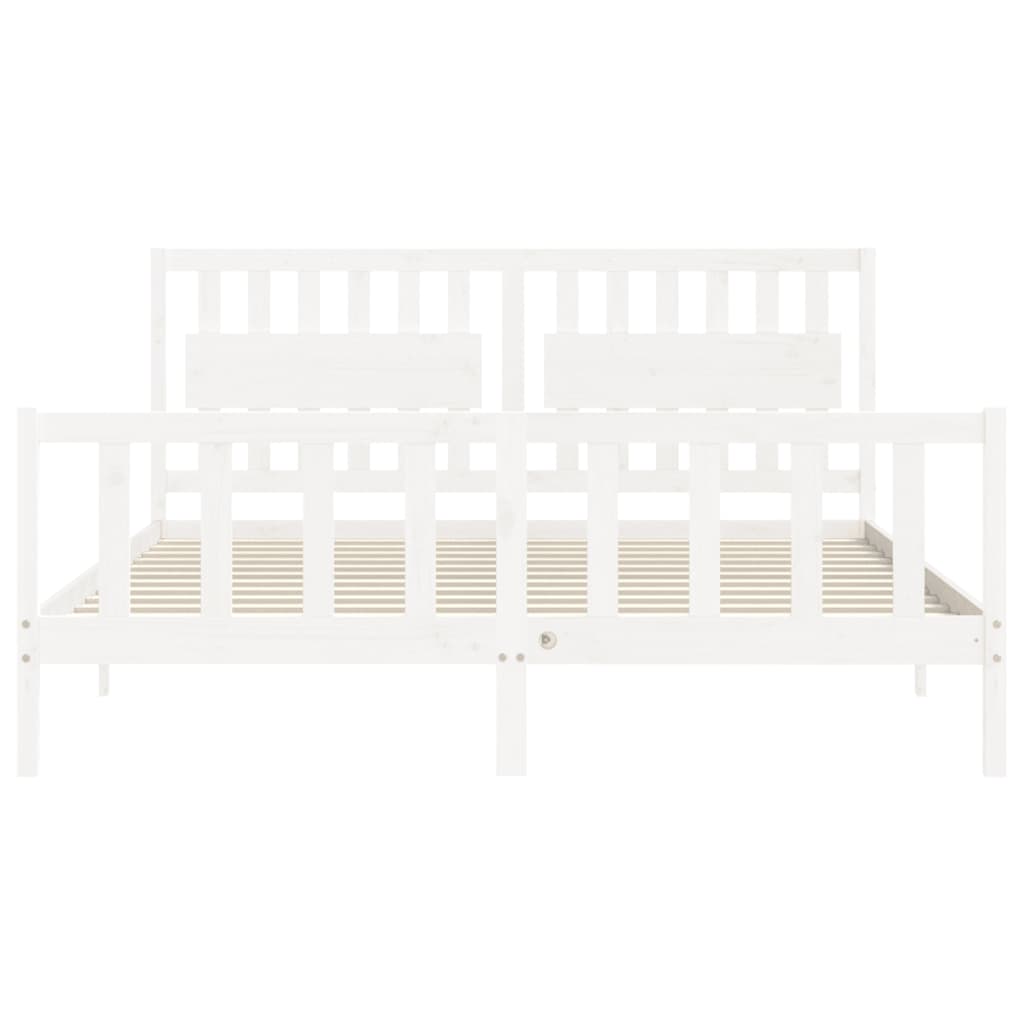 vidaXL Bed Frame with Headboard White Super King Size Solid Wood