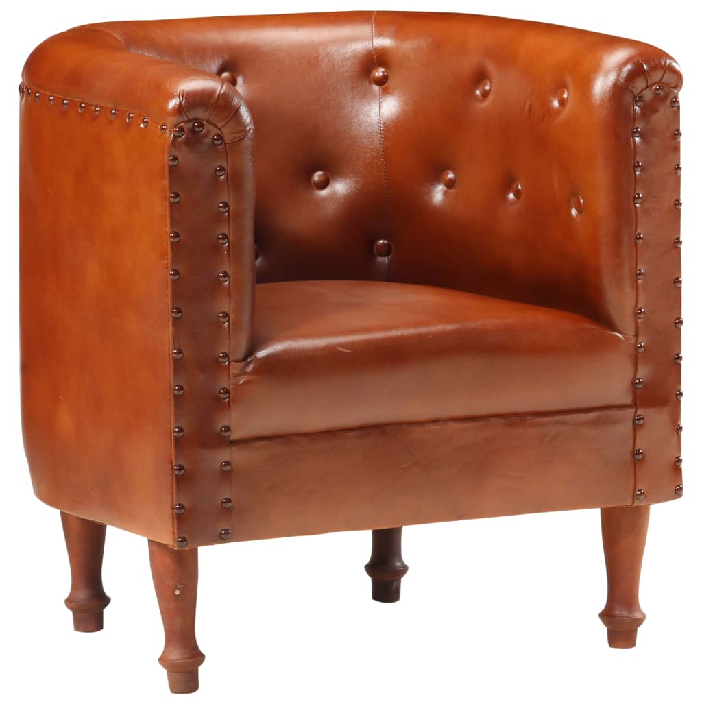 vidaXL Tub Chair Brown Real Leather