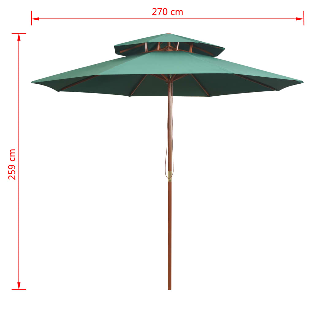 vidaXL Double Decker Parasol 270x270 cm Wooden Pole Green