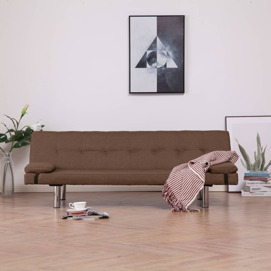 vidaXL Sofa Bed with Two Pillows Brown Polyester