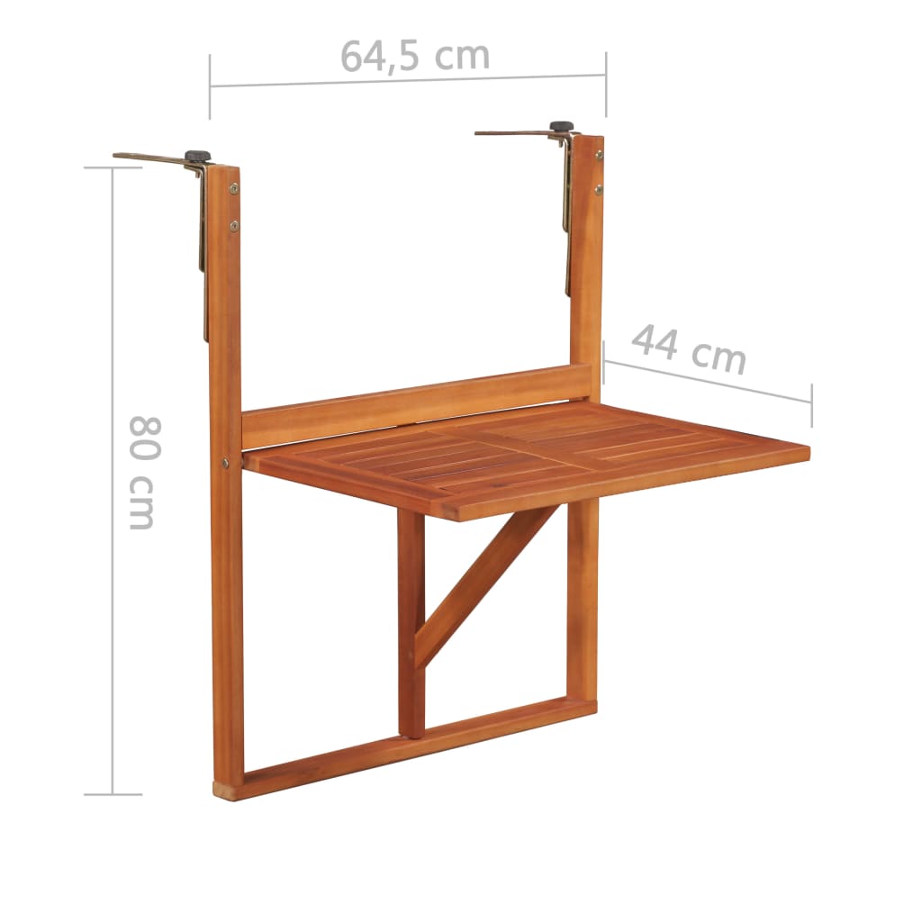 vidaXL Hanging Balcony Table 64.5x44x80 cm Solid Acacia Wood