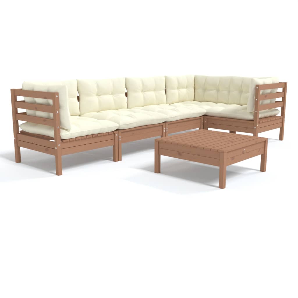 vidaXL 6 Piece Garden Lounge Set with Cushions Honey Brown Pinewood