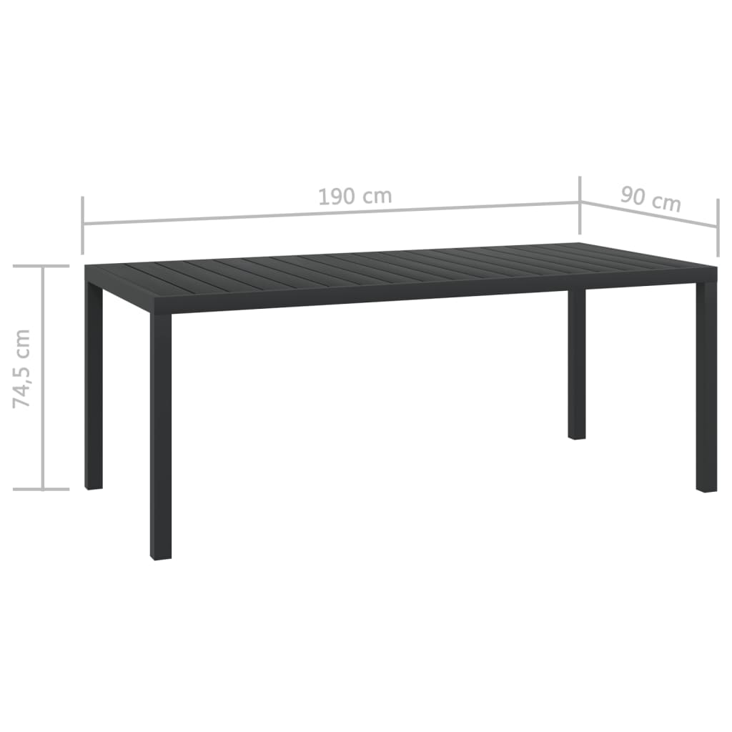 vidaXL Garden Table Black 185x90x74 cm Aluminium and WPC