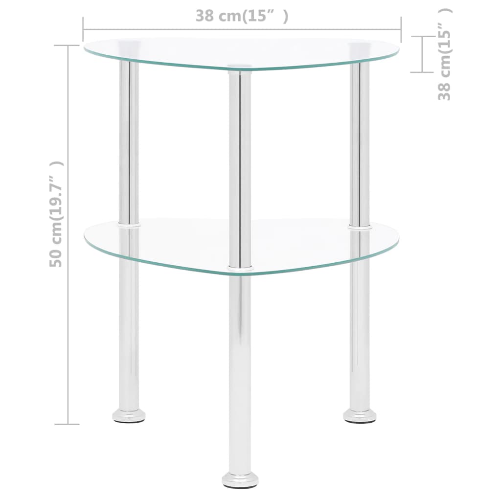 vidaXL 2-Tier Side Table Transparent 38x38x50 cm Tempered Glass