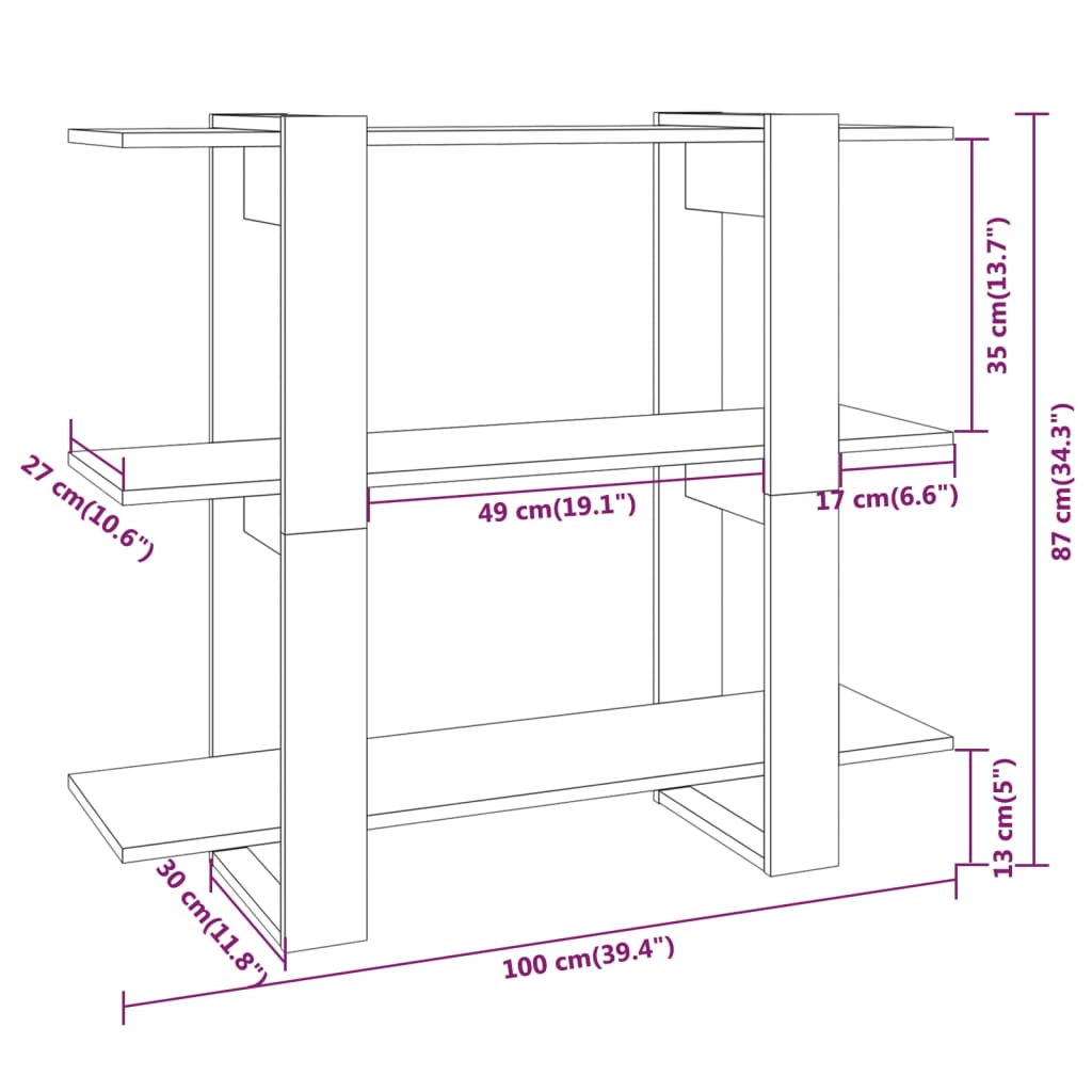 vidaXL Book Cabinet/Room Divider Sonoma Oak 100x30x87 cm