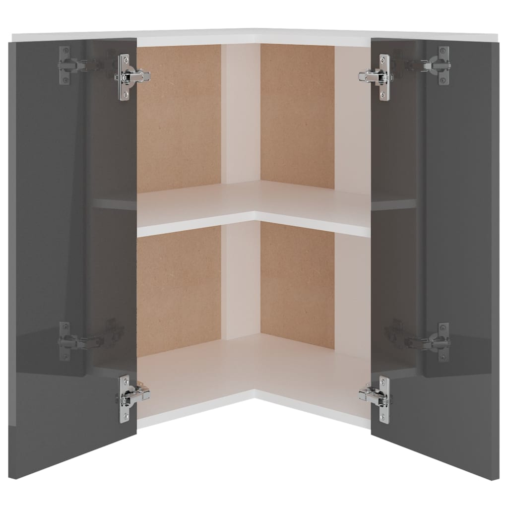 vidaXL Hanging Corner Cabinet High Gloss Grey 57x57x60 cm Engineered Wood