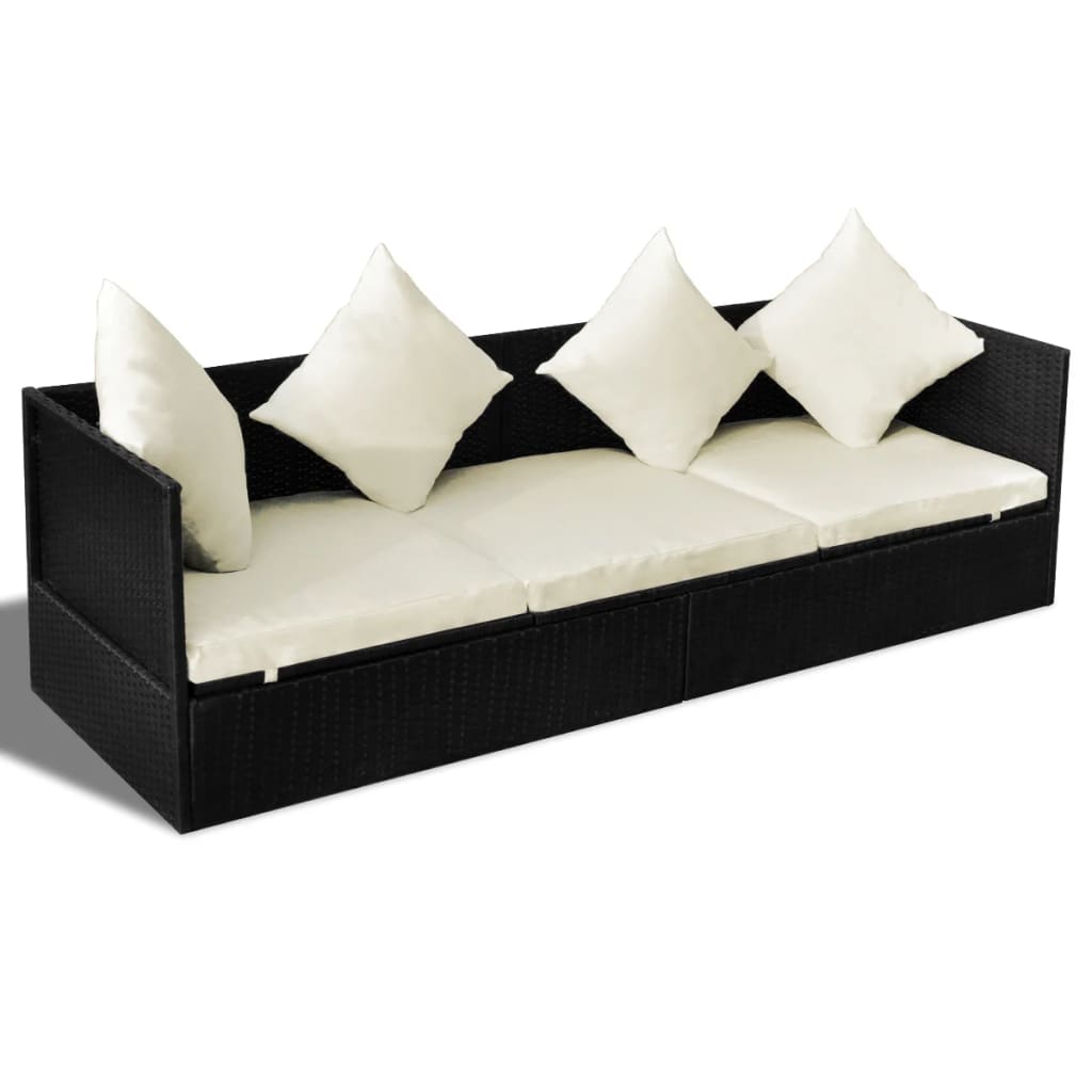 vidaXL Outdoor Sofa with Cushion & Pillow Poly Rattan Black