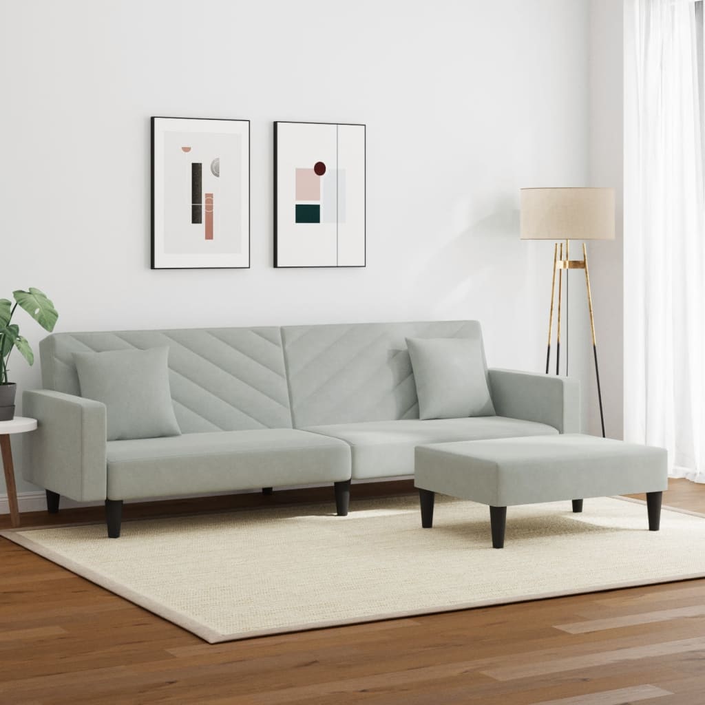 vidaXL 2 Piece Sofa Set with Pillows Light Grey Velvet