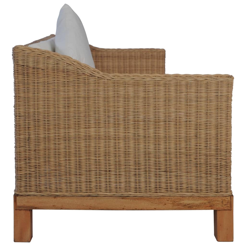 vidaXL 3-Seater Sofa with Cushions Natural Rattan