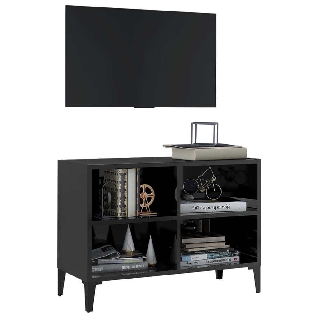 vidaXL TV Cabinet with Metal Legs High Gloss Black 69.5x30x50 cm