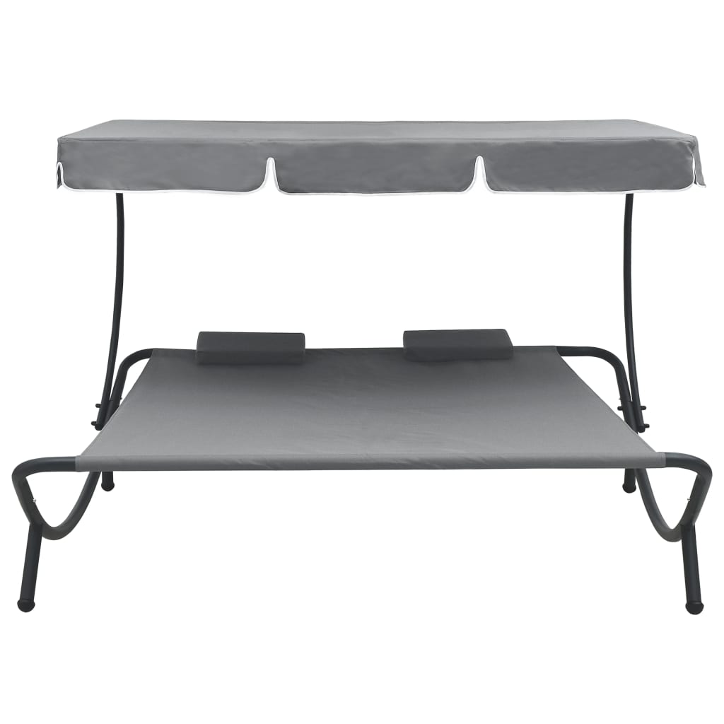vidaXL Outdoor Lounge Bed with Canopy and Pillows Grey