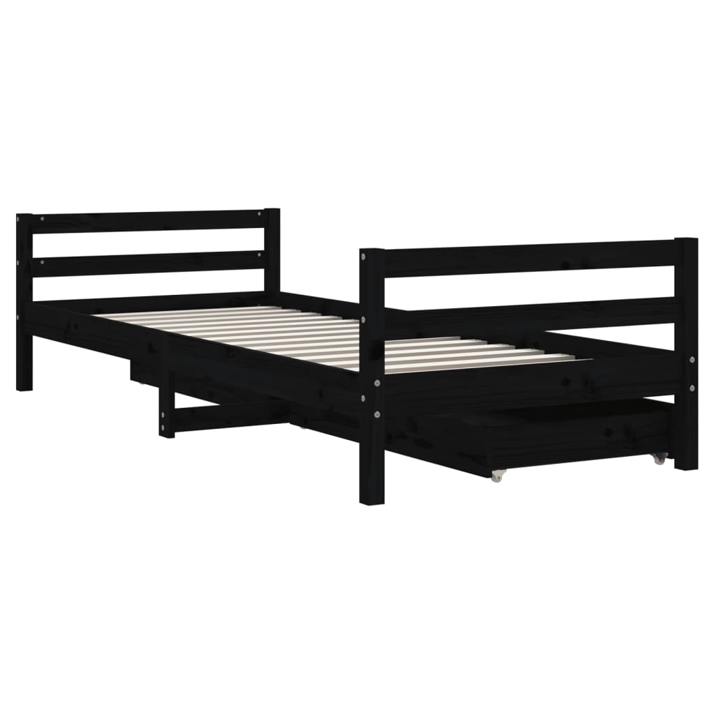 vidaXL Kids Bed Frame with Drawers Black 90x190 cm Solid Wood Pine