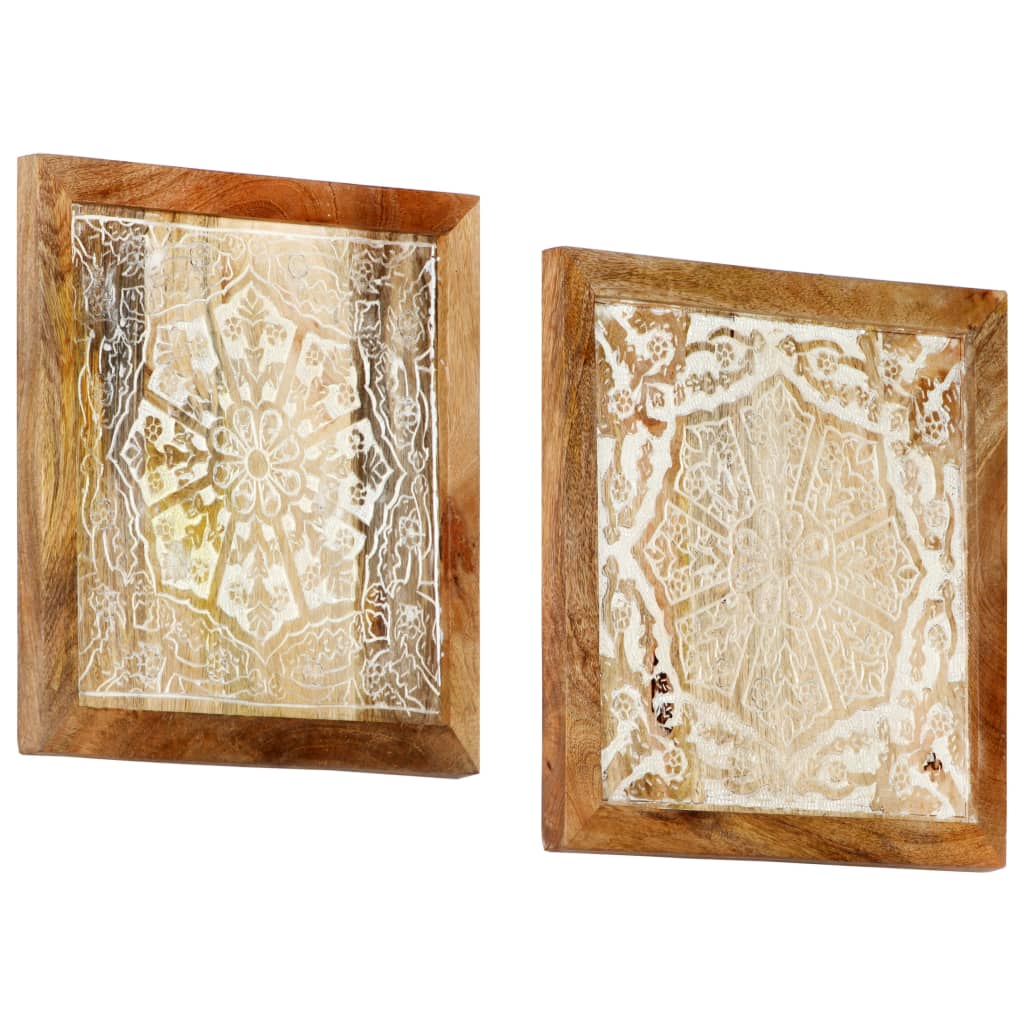 vidaXL Hand-Carved Wall Panels 2 pcs Solid Mango Wood 40x40x1.5 cm