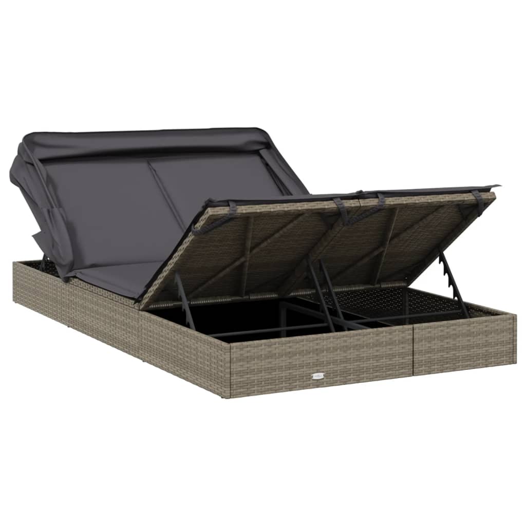 vidaXL 2-Person Sunbed with Foldable Roof Grey 213x118x97 cm Poly Rattan