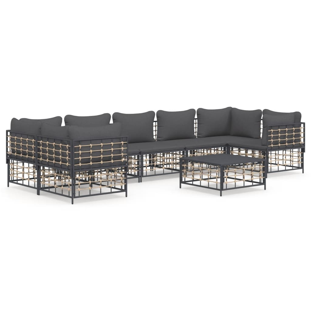 vidaXL 8 Piece Garden Lounge Set with Cushions Anthracite Poly Rattan