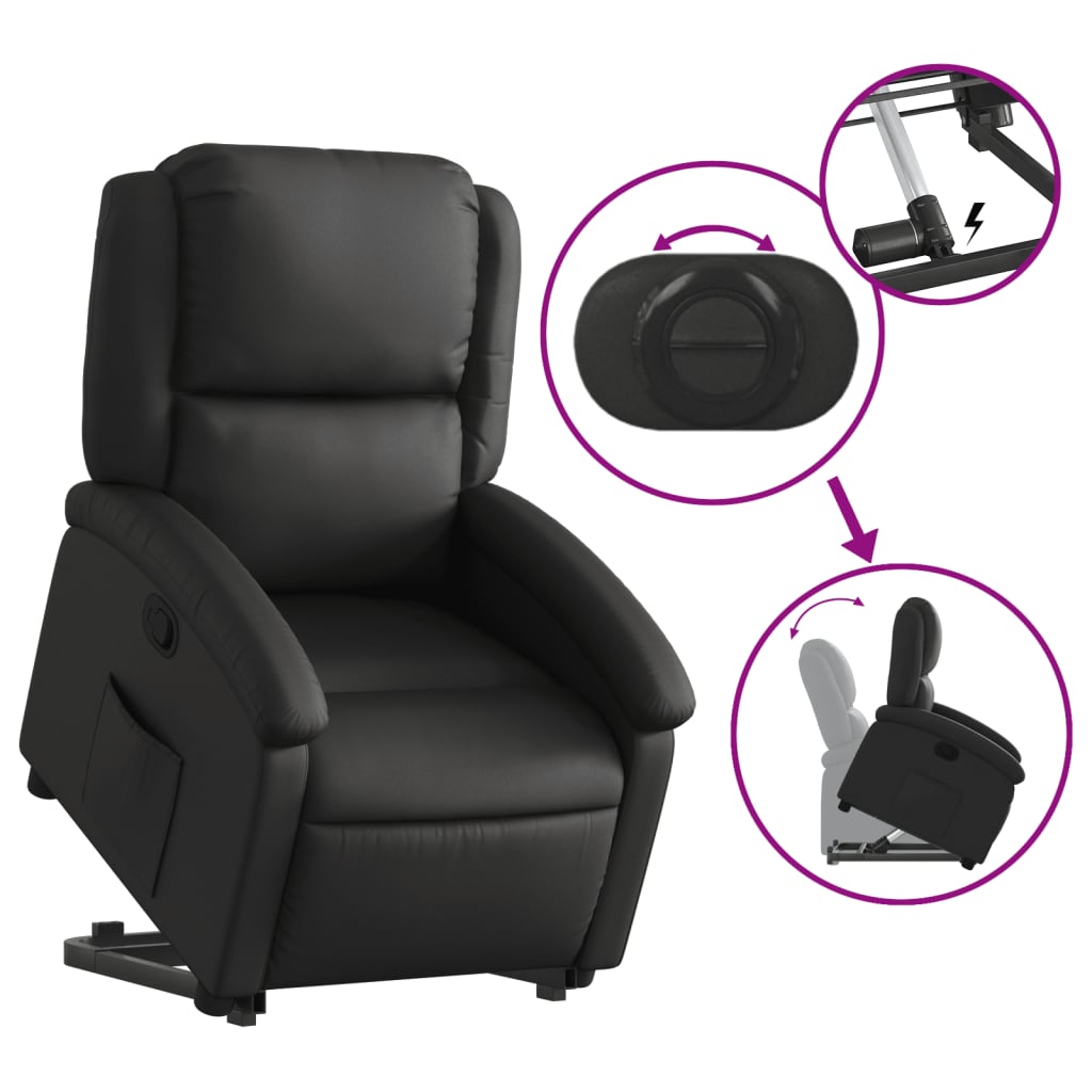 vidaXL Stand up Recliner Chair Black Real Leather