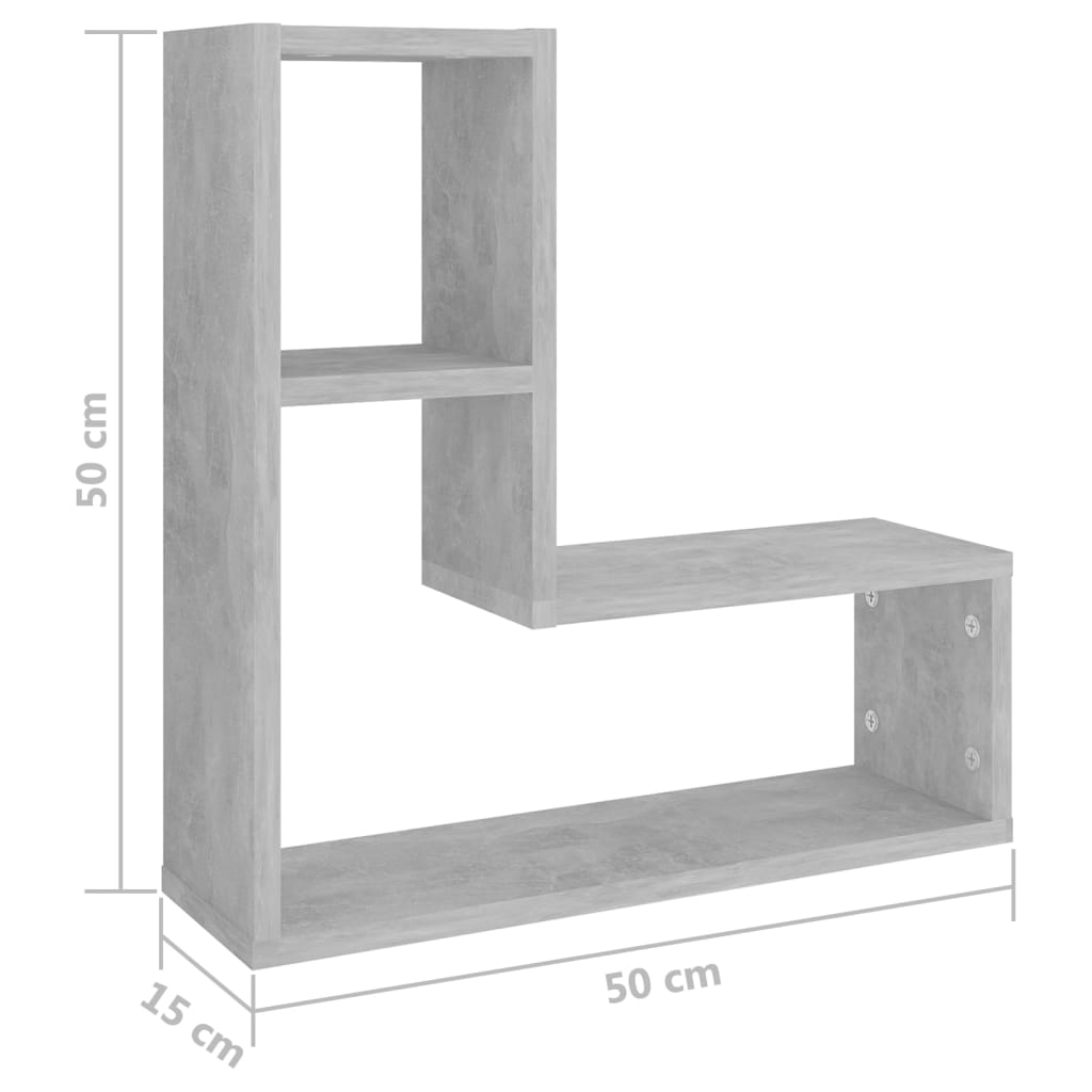 vidaXL Wall Shelf 2 pcs Concrete Grey 50x15x50 cm Engineered Wood