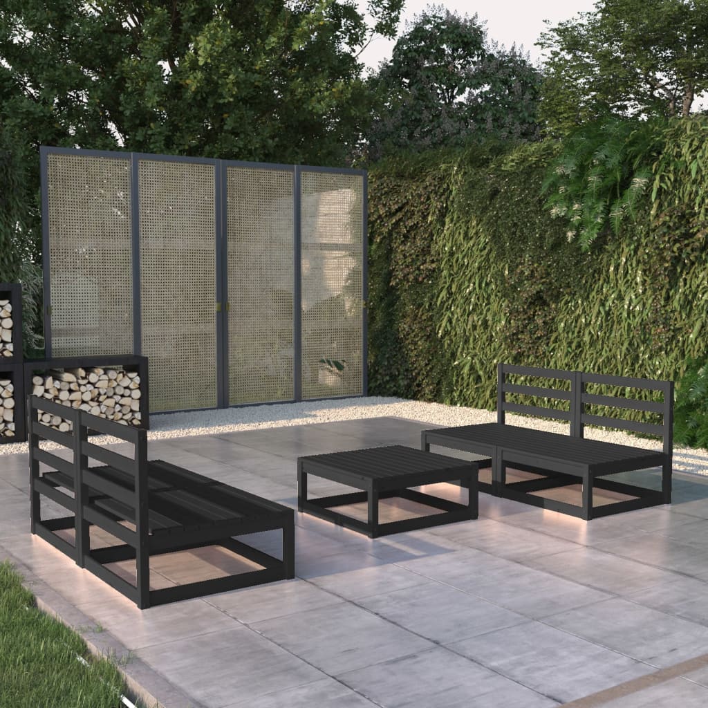 vidaXL 5 Piece Garden Lounge Set Black Solid Pinewood