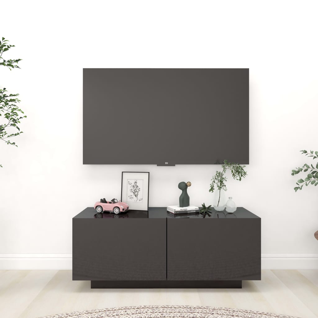 vidaXL TV Cabinet High Gloss Grey 100x35x40 cm Engineered Wood