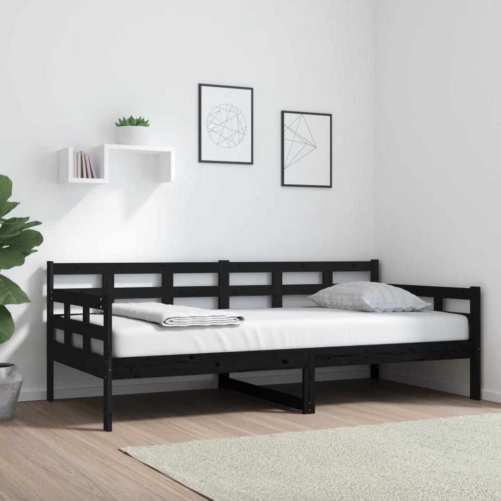 vidaXL Day Bed Black Solid Wood Pine 90x190 cm